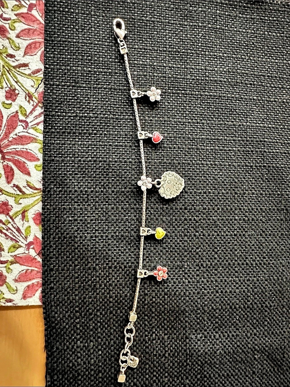 Brighton Charm Bracelet in Silver & Pink Hearts and Flowers